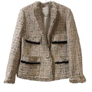 PEACEBIRD Tweed Fringe Detail Blazer Jacket Size M